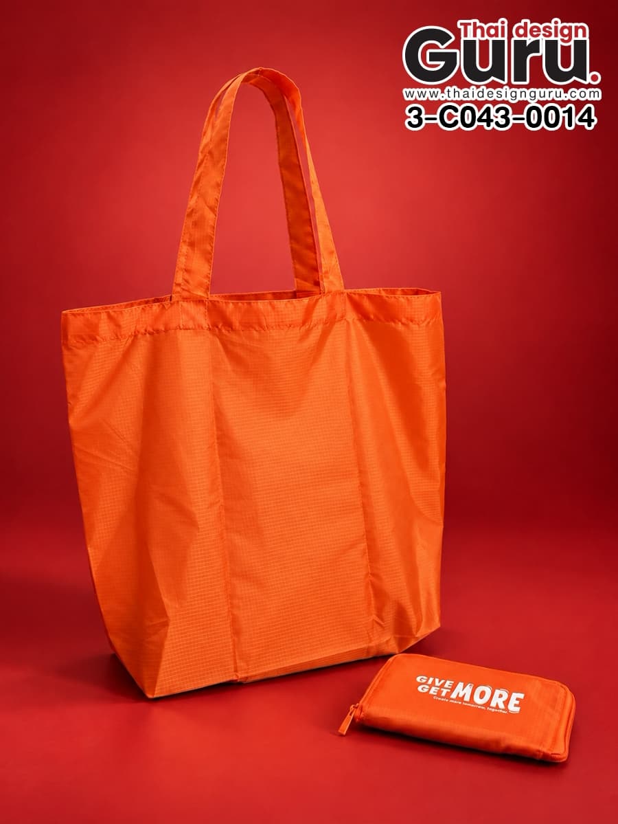 รับผลิตกระเป๋าพับได้แบบมีซิป สีส้ม กระเป๋าพับได้แบบมีซิป สีส้ม