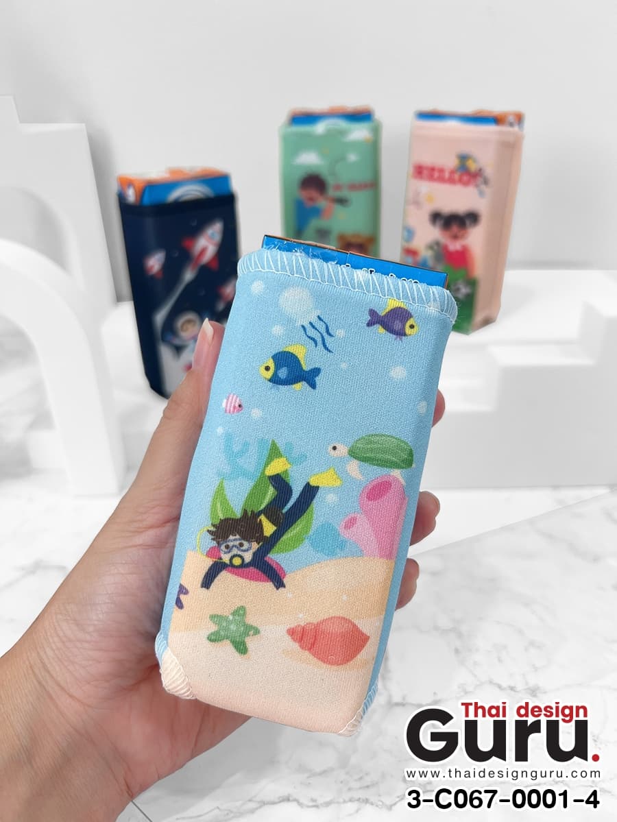 ปลอกใส่กล่องนม สกรีนลาย ปลอกใส่กล่องนม