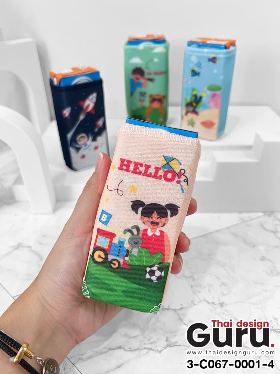 ปลอกใส่กล่องนม สกรีนลาย ปลอกใส่กล่องนม