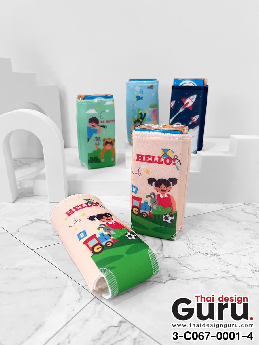 ปลอกใส่กล่องนม สกรีนลาย ปลอกใส่กล่องนม