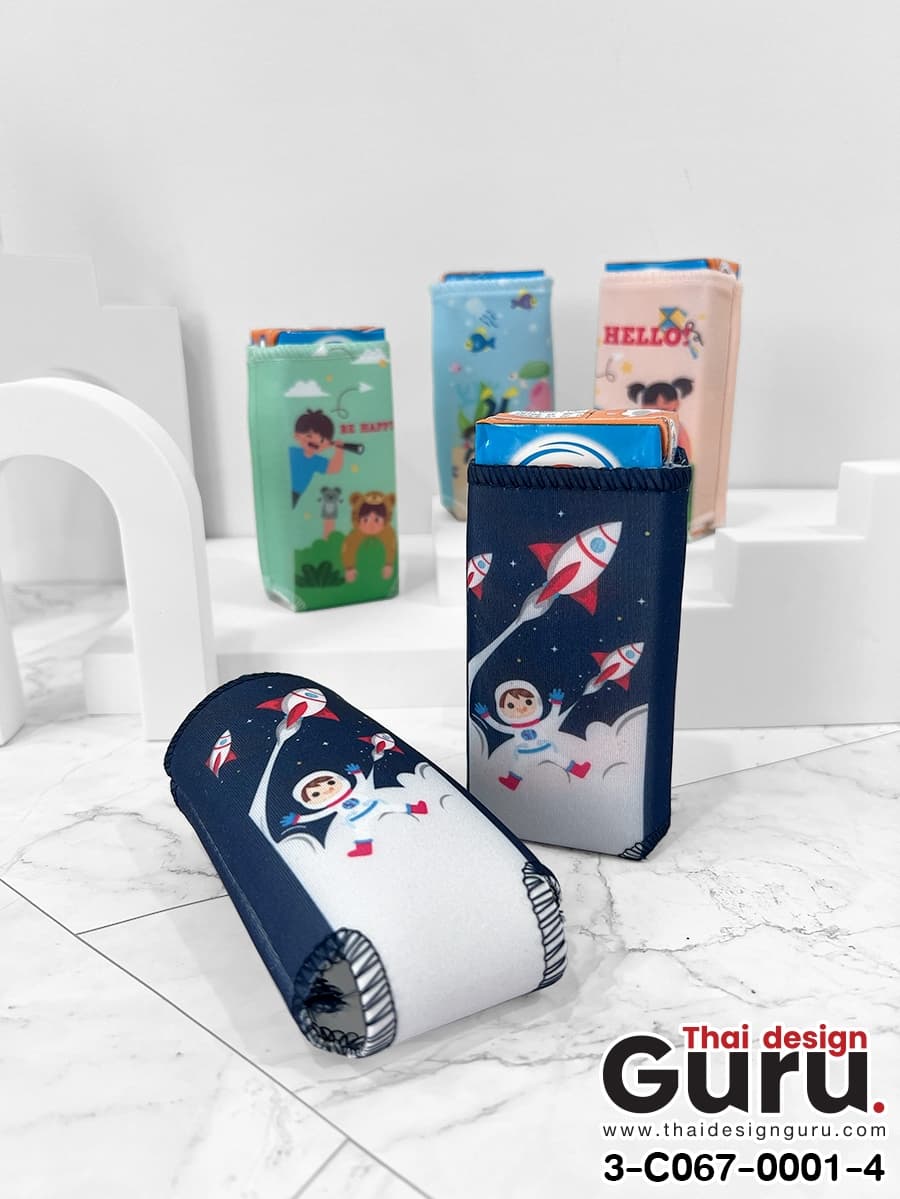ปลอกใส่กล่องนม สกรีนลาย ปลอกใส่กล่องนม